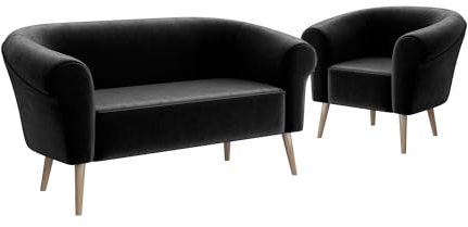 MEBLINI Mini Sofa Set 2-1 für Wohnzimmer - Mini Lounge für DREI Personen - Küchensofa - Sofa Klein - Sitzgarnitur - Polstergarnitur - Sofagarnituren - Emilia - 2+1 - Schwarz Samt