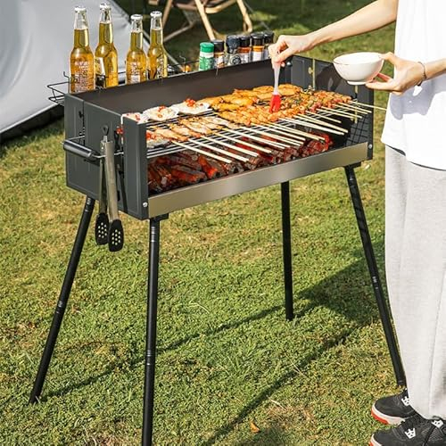 aleawol Dutch Oven Tisch mit Windschutz und Flammeneinstellung, 74 * 33 * 24cm, Hebbares Stahl Dutch Oven Grilltisch mit Grillzubehör für Campen im Freien Garten und auf der Terasse