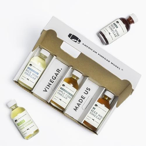 American Vinegar Works - Essentials Plus Vinegar Sampler Pack - Includes Apple Cider, Red Wine, Champagne Chardonnay Wine, Rice Wine, and Malt Vinegars - Great for Gifts - 2oz Bottles - 5 Pack