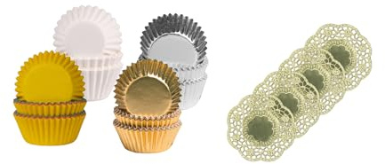 Demmler Lot de 4 capsules à chocolats – Couleurs assorties, blanc, argent et or – Dimensions : 2,6 x 1,6 cm – Avec 4 napperons dorés – Fabriqué en Allemagne