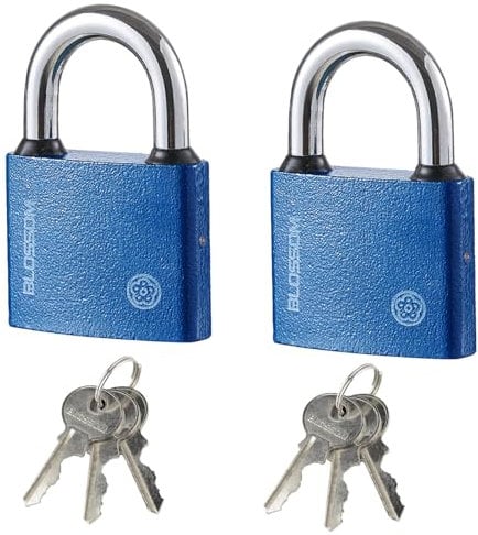 KBCYRT 2Pcs Padlocks with 3 Keys Each, Blue, Waterproof & Rustproof, for Lockers, Cabinets, Doors & More