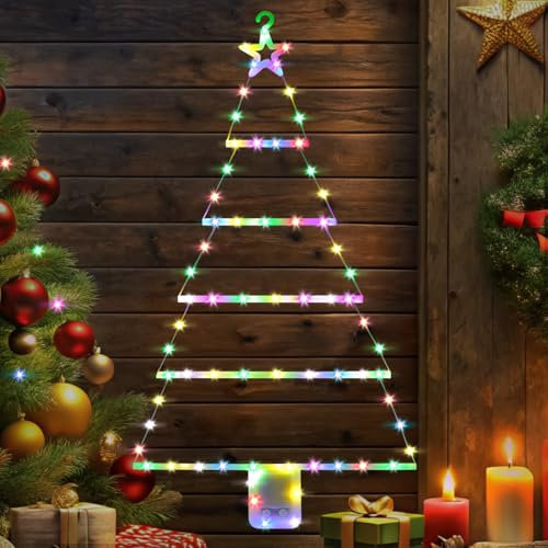 MTINRNI LED-Weihnachtsleiter Licht,85cm Weihnachtsbaum Leiter Lichterkette,mit Fernbedienung,8 Modi,Bunt Fensterlicht,Leiter Lichter kette Weihnachtsbaum,für Innen Außen Weihnachtsdeko Fenster.