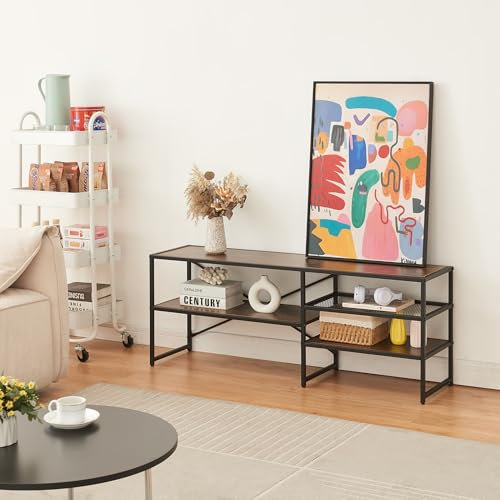 [en.casa] TV Schrank Västiarharg Lowboard mit 3 Ablagen TV Board offen 120 x 30 x 46 cm TV Rack Fernsehtisch TV Tisch Metallgestell Schwarz/Walnussoptik