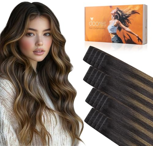 DOORES Invisible Tape Extensions 45cm 20pcs Dunkelbraun-Kastanienbraun | 50g Echtes Remy Glatt Tape In, Full Invisi Edge, Unsichtbar Nahtlose Skin Weft, Langlebig & Wiederverwendbar #2/6/2