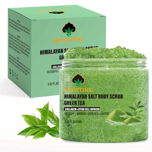 Himalaya Salz Körperpeeling, 100% Bio Nährstoffpeeling, Reich an natürlichen Mineralien, Geeignet für alle Haut, 250g (green, green tea)
