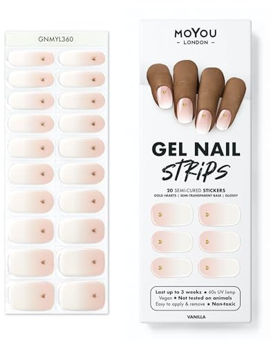 MOYOU LONDON Halbgehärtete Gel-Nagelstreifen - 20 Stück. Gel-Nagelfolien für eine Maniküre in Salonqualität - Funktioniert mit jeder UV-Nagellampe - Einfach anzuwenden