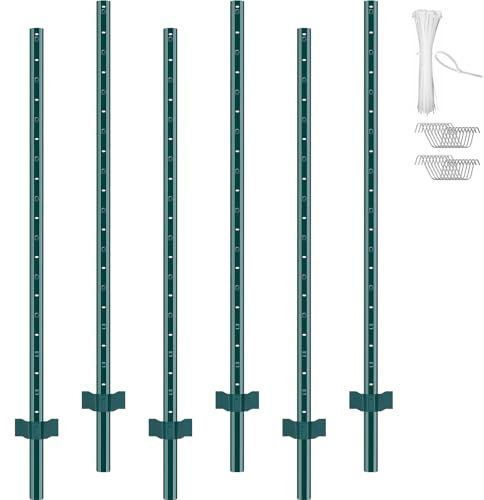 VEVOR Zaunpfosten 182,88 cm, 6er-Set Metallzaunpfosten, Weidezaunpfahl aus Kohlenstoffstahl hochwertige Zaunpfähle für Wildzaun, Weidezaun, Drahtzaun, Maschendrahtzäune, Wildschutzzaun