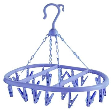 20 Pegs Clothes Airer Dryer Washing Line Laundry Socks Washing Rack Hanger (Lilac)