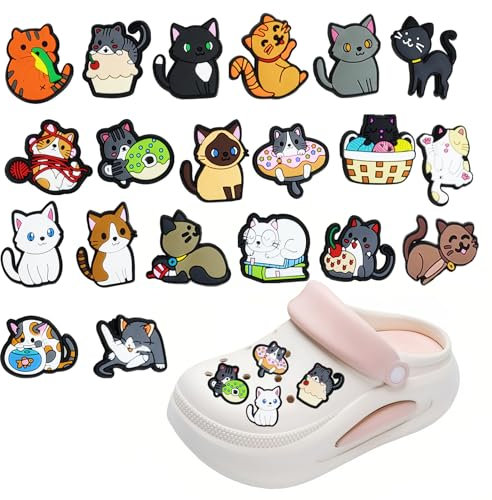 LUCTHY Cartoon Shoe Charms Set, Waterproof PVC Cute Animals and Plants Shoe Decorations Compatible with Crocs, Ideal for Party Favors, Birthday Gifts, Bracelet Accessories (20Pcs-Cat Style)