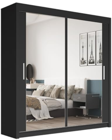 SERENITY SELECTION Modern Wardrobe with FULL Length Mirror - 2 & 3 Sliding Doors wardrobe,Adjustable Shelves,Hanging Rails,and Ample Storage Space-Stylish Bedroom Furniture (Black, 120cm)