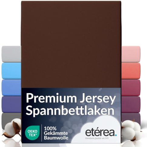 etérea Jersey Spannbettlaken Premium 180x200-200x200 cm Dunkelbraun | 160 g/m² gekämmte Baumwolle Spannbetttuch · Rundumgummizug · bügelfrei & farbecht · OEKO-TEX Made in Green