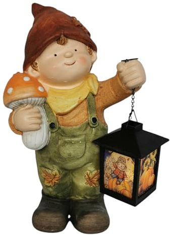 Herbstkind Figur 31cm mit LED Laterne Kind Junge Herbstdeko Eingang