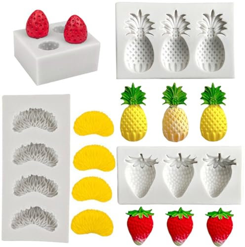 Lot de 4 moules en silicone pour fruits, fraises, chocolats, fondants, bonbons, bougies, fruits, gelée, savon, décorations de gâteaux