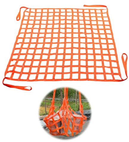 Cargo Hoisting Nets,Flat Polyester Sling Hoisting Net, 1x1M Polyester Hoisting Net 300 KG,High Load Capacity Cargo Hanging Net Square,for Loading and Unloading Cargo,Orange