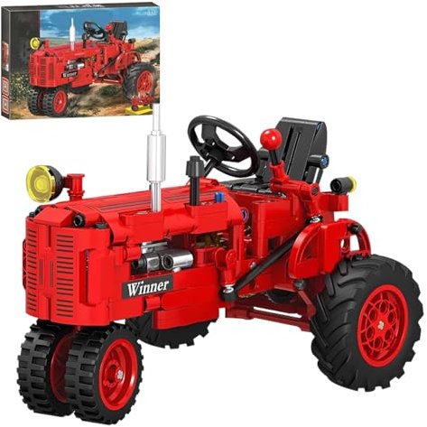 LIKLIKLINK Technik Klassisch Traktor Bausteine, 302 Teile Traktor Klemmbausteine Bausteine Modell, Klassischer Traktormodells Konstruktionsspielzeug, Retro Traktor Bausteine Spielzeug Geschenk