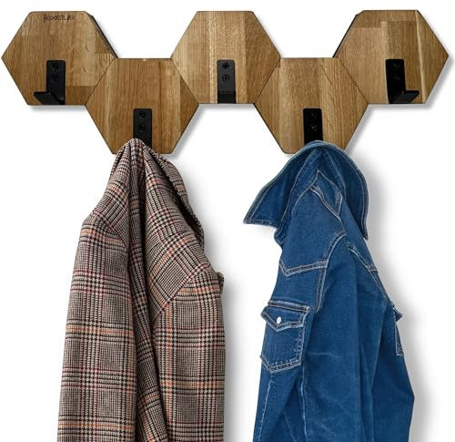 Kleiderhaken Hexagon wand Wandgarderobe Garderobe Holz Eiche schwarz design modern jugendzimmer badezimmer natur (Eiche, 56)