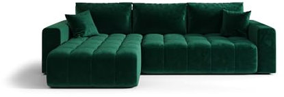 BEDANTE Ecksofa mit Schlaffunktion und Bettkasten Milo L-Form Eckcouch für Wohnzimmer Couch mit Schlaffunktion Couchgarnitur Sofa Ausziehbares Schlafsofa (Grün, Ottomane Links)