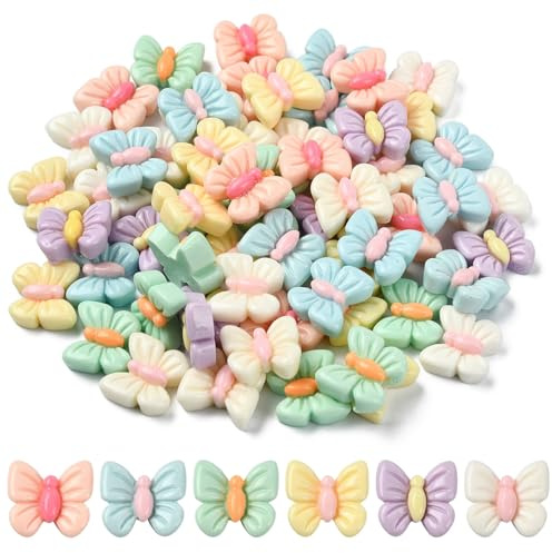 Airssory 200 Stück zufällige Farben Schmetterling Form Harz Cabochons Frühling Insekt Tier ohne Loch Perlen für DIY Schmuck Verzierung Handwerk Handy Tasche Schuhe Kunst Nägel