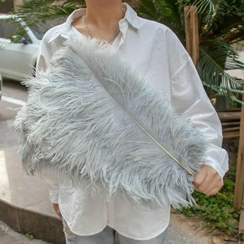 10 plumas de avestruz blancas grandes, de 40 a 65 cm de largo, naturales y esponjosas, para decoración de jarrones, bodas, restaurantes, color gris claro, 40-45 cm