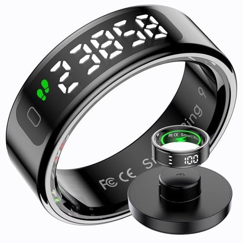 findtime Smart Ring mit Display Smartring für Herren Damen IP68 Wasserdicht Fitness Ring Tracker Android IOS Fitnessring Smarter Ring SpO2 Schlaf Pulsmesser Schrittzähler Sport