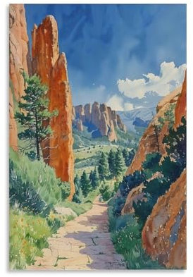 Red Rocks Park, Aquarellgemälde, Wandkunst, Reisedruck, Poster, rote Felsen, Amphitheater, Heimdekoration, Colorado-Kunst, ungerahmt, 60 x 90 cm