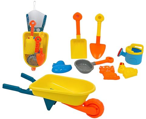 Carriola Giocattolo Con Set Da Mare Cariola Mare Bambini Con Paletta Vanga Setaccio Innaffiatoio e 3 Formine Carriola Mare Giardino Per Bambini Piccoli Carriola Spiaggia Plastica Gioco Estivo Estate