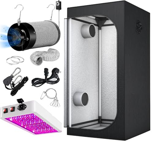 Grow Tent Kit, 60 x 60, 80 x 80 cm Complete Hydroponics Setup with LED Grow Light, Carbon Filter and Fan System (80 x 80 x 160 cm)
