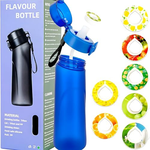Water Bottle 750ML - Scented Air water Bottle with 7 Flavor Pods, BPA-Free Tritan,New gradient bottle (Blue)