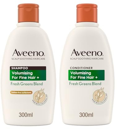 Aveeno Bundle of Volumising Fresh Greens Scalp Soothing Mint, Cucumber and Rosemary Shampoo & Conditioner for Fine Hair 300ml x2