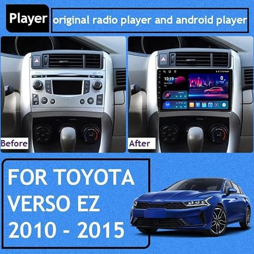 KEC 9” [2+64G] Android 15 Radio Coche para Toyota Verso E'z 2010-2015-[CarPlay | Android Auto | Mirror Link | GPS Navi | Bluetooth 5.0 | SWC ] + CAM Incluido