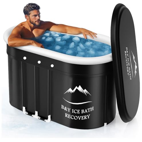 B&Y Baignoire ovale pliable pour adulte - Tonneau à glace isolé pour l'intérieur et l'extérieur - Thérapie par le froid pour athlètes - Pour la maison - Noir - 120 x 65 x 65 cm