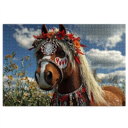 Puzzle 1500 Teile Erwachsene, Puzzle Pferd 1500 Teile mit Geschenkbox, Holzpuzzle Erwachsene mit Naturholz, Geschenke für Frauen, Geschenke für Männer, Groß Holzpuzzle Deko Wohnzimmer, (Blume) G-35