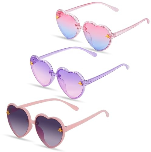 GUIZIYAO 3 Pièces Lunettes De Soleil Pour Enfants, Lunettes De Soleil Coeur Avec Décor D'Abeilles, 3-10 Filles Et Garçons, UV400, Idéal Pour Les Fêtes À La Plage Et À La Piscine, Rose