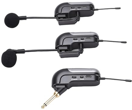 BAFOVY Microfono per Fisarmonica Wireless UHF Doppio Microfono Portatile Pickup a 360° Lunga Portata 30 M Durata della Batteria 6 Ore con Ricevitore per Performance Sul Palco