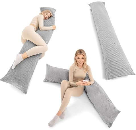 SLIPIO Premium Seitenschläferkissen 200 x 40 cm – Ergonomisches Körperkissen Bezug – anschmiegsam & atmungsaktiv – Allergikerfreundlich, waschbar (1, Grau, 200 x 40 cm)