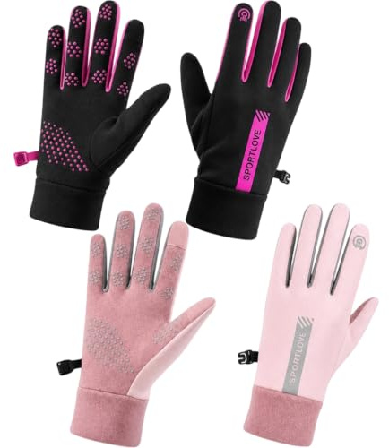 ZeBQrphio 2 Pair Netball Gloves,Touchscreen Hiking Gloves Women, Waterproof Sports Gloves for Running and Cycling, Non-Slip Mountain Bike Gloves for Outdoor Activities