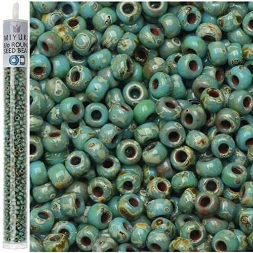Picasso Seafoam Green 22 Grams Miyuki Round Rocailles 8/0 Seed Bead Approx 22 Gram Tube
