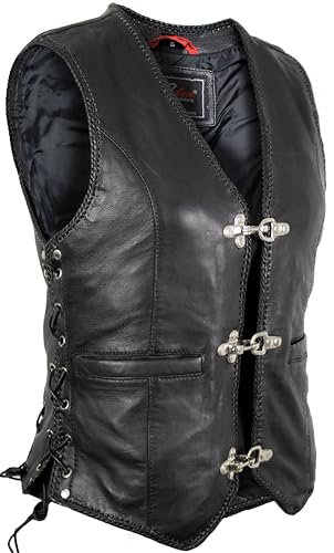 MDM Chaleco de piel para mujer Negro M