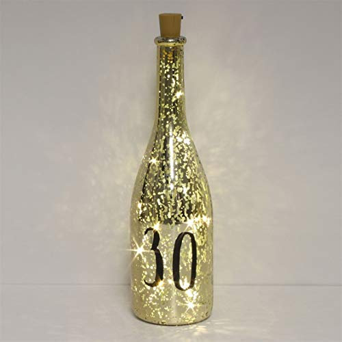 Gold Crackle Glaze Battery Light Up Bottle with Number - 30th Birthday Gift