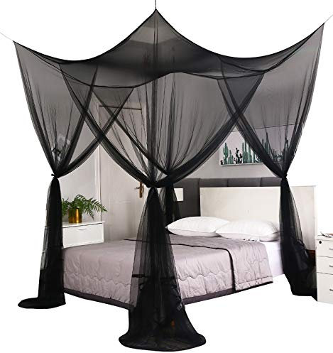 Mengersi Betthimmel, Moskitonetz-Bettvorhänge für Queen-Size-Bett, Gothic, Schwarz, Polyester, 224 x 203 x 248 cm, Innen- und Außenbereich, Insektenschutz, Raumdekoration