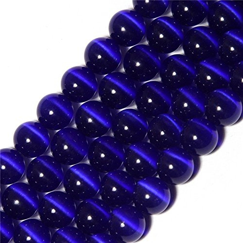 10mm Dark Blue Cat Eye Beads Round Semi Precious Gemstone Loose Beads for Jewelry Making (38-40pcs/strand)