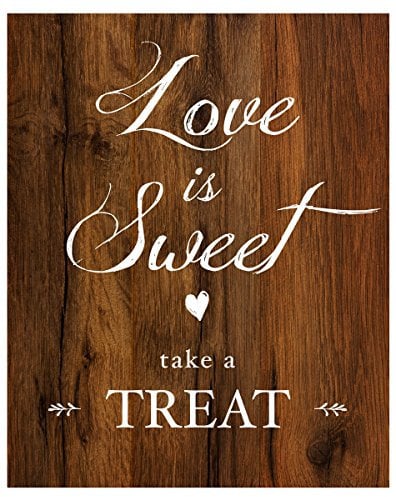 Love is Sweet Take a Treat Sign for Wedding Reception | Rustic Wood Look On Linen Textured Thick Cardstock, Wedding Reception Decoration