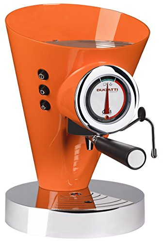 BUGATTI, Diva Evolution, cafetera espresso y capuchino, para café molido y vainas, función de vapor sin parar, 15 bar, 950 W, capacidad 0,8 litros, diseño elegante (naranja)