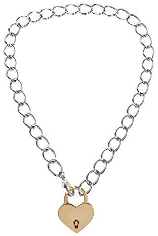Women Men Lover Heart Lock Necklace Padlock Chain Collar Choker with Key and Box