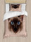 ABAKUHAUS Katze Bettbezugs Set für Einzelbetten, Haustierweg siamesische Katze, Milbensicher Allergiker geeignet mit Kissenbezug, 130 x 200 cm, Mehrfarbig Taupe