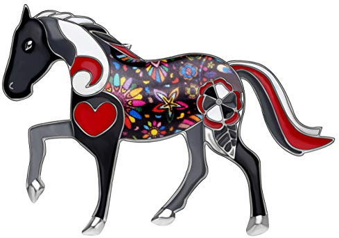 NEWEI Enamel Alloy Elegant Horse Brooch Pin for Women Girl Gift Clothes Scarf Decoration Animal Jewlery, enamel Rhinestone Crystal
