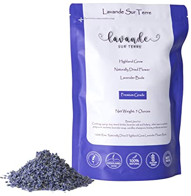 Lavande Sur Terre Dried Lavender Flower Buds for Crafts, Baking, Tea, DIY Projects, Sachets & Fresh Fragrance, 5 Ounces Bag, LV-N-1