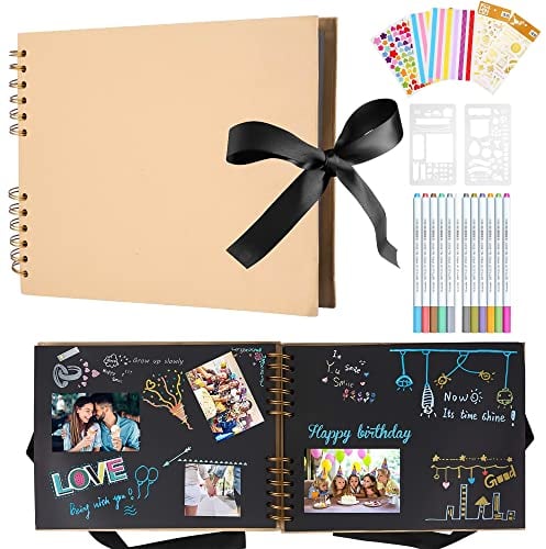 DazSpirit Fotoalbum Zum Selbstgestalten 80 Schwarze Seiten Scrapbook Fotoalbum, DIY Erinnerungen Fotoalben Groß Fotoalbum Für Kinder Baby, Fotoalben Für Hochzeit,Abschluss, Geburtstags,Hochzeitstags