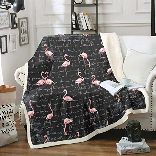 Tbrand Flamingo Decke 150x200cm Mädchen Tropisch Flamingo Muster Kuscheldecke Rosa Vogel Wohndecke für Kinder Schwarz Weiß Buchstabe Flanell Fleecedecke