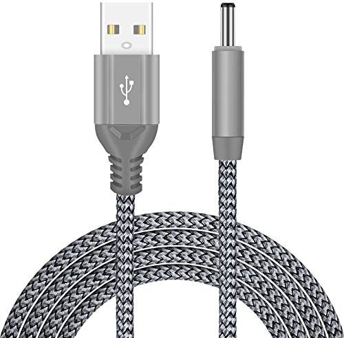 iMangoo Câble d'alimentation USB vers DC, 6,6ft USB A vers DC Adaptateur de Prise de Baril 1,35 x 3,5 mm Câble de Charge en Tresse en Nylon Cordon Compatible avec FOREO Luna/IRIS/Haut-parleur Gris